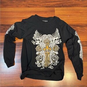Black and Gold Graphic Long Sleeve Shirt